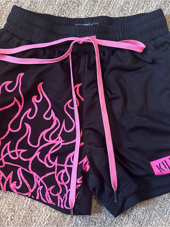 Kill Crew Pants - Kill Crew Black + Pink Flame Print Muay Thai Short